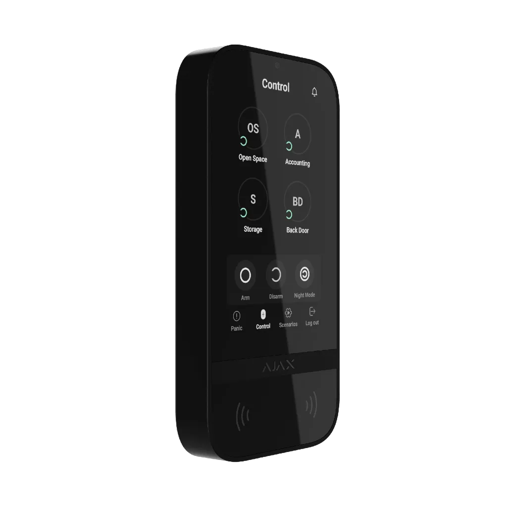 Render – Ajax KeyPad TouchScreen Jeweller - Black – front 3_4.webp