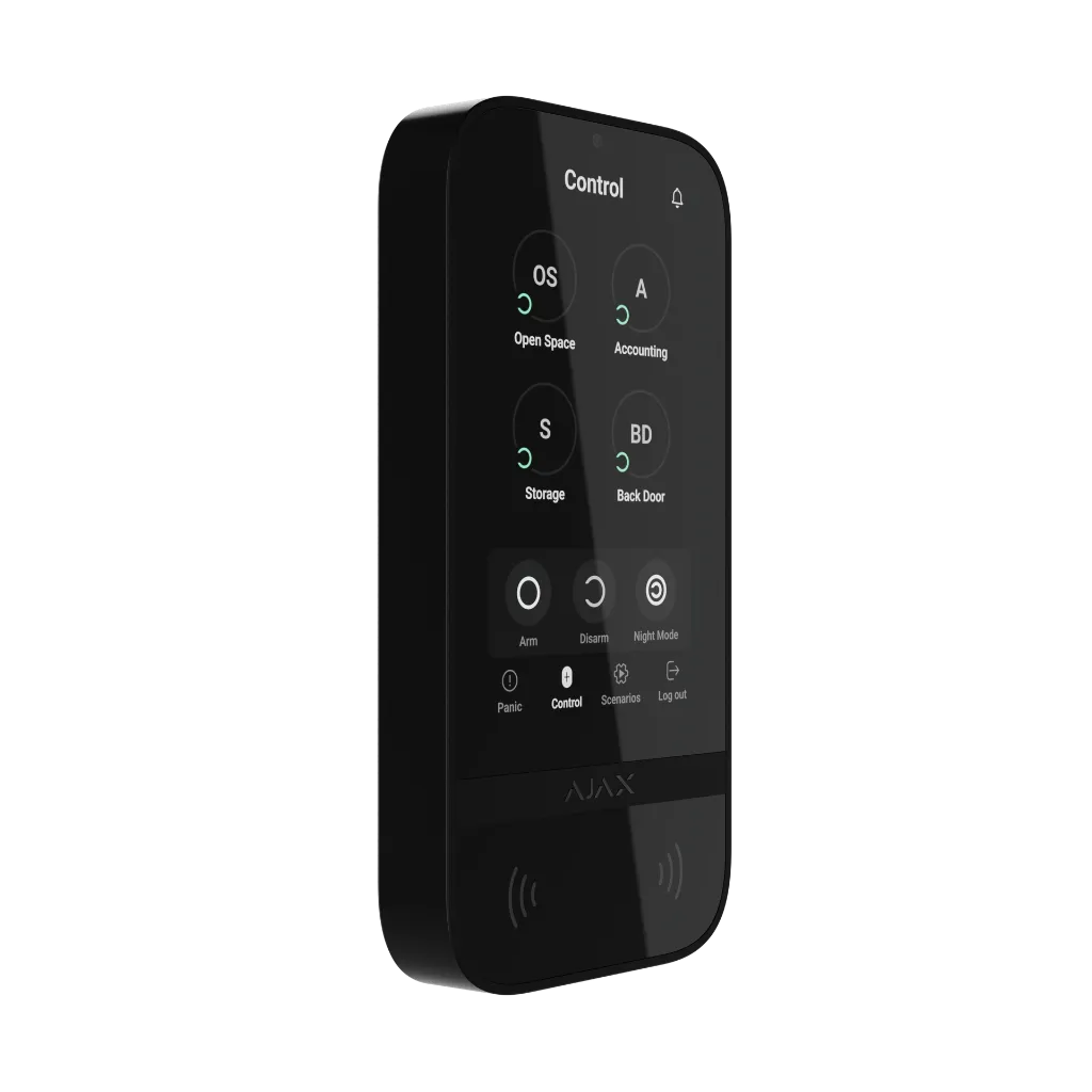 Render – Ajax KeyPad TouchScreen Jeweller - Black – front 3_4.webp